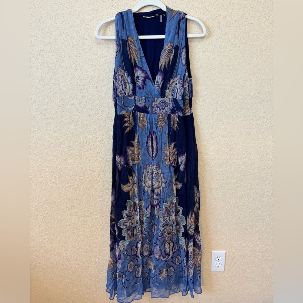 Soft Surroundings sleeveless blue floral print maxi dress, Size PS